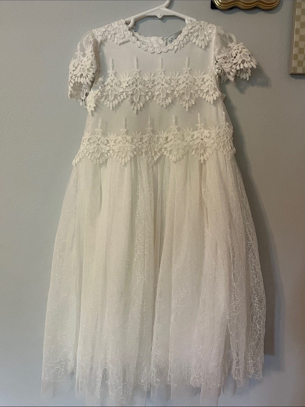 White Lace Tulle Dress with Floral Appliqué